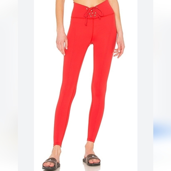 NWOT Year of Ours X Revolve Red Hot Lace Up Football Leggings Size Large - Picture 1 of 11